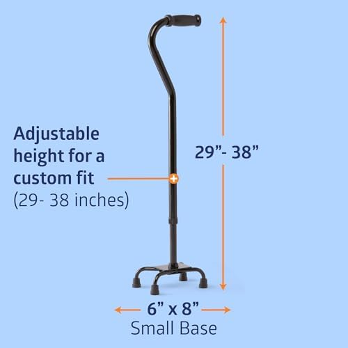 Medline Aluminum Quad Cane with Small Base for Balance, Knee Injuries, Leg Surgery Recovery & Mobility, Portable, Lightweight Walking Aid for Seniors & Adults