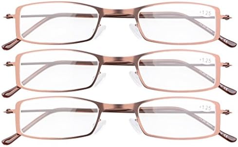 Eyekepper 3-Pack Stainless Steel Frame Half-eye Style Reading Glasses Readers Brown +1.5