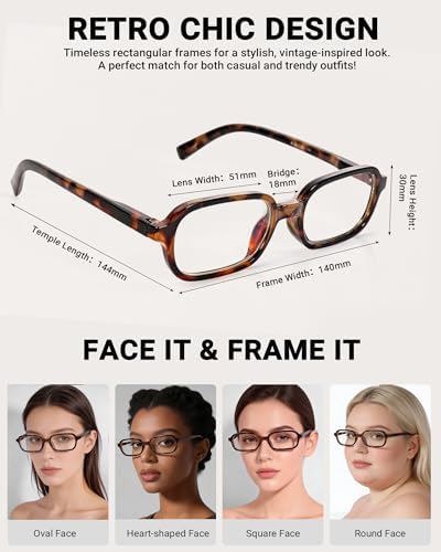 2 Pack Rectangle Blue Light Glasses for Women, Lightweight TR90 Small Frame with Spring Hinge for All-Day Comfort, Anti UV Glare & Eyestrain