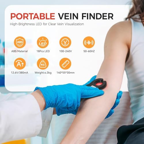 KSWEGKC Vein Finder for Nurses – Portable Rechargeable Device for IV Access & Phlebotomy,1-99 Adjustable Brightness, Digital Display, All Skin Tones, Difficult Veins,USB-C Fast Charge - Black