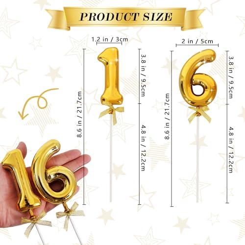 BEISHIDA 3D Number Cake Topper Gold 16 Numbers Happy 16th Birthday Cake Toppers for Birthday Wedding Anniversary Decorations
