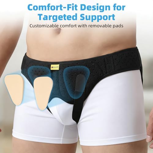 Tenbon Inguinal Hernia Belt for Men & Women - Adjustable Bilateral/Double Inguinal, Groin Hernia Support Truss for Pre & Post Surgery with 2 Removable Pads, Breathable & Discreet Wear Under Clothes (Large)