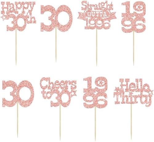 Ephlyn 30Pcs Happy 30th Birthday Cupcake Toppers Glitter Thirty Straight Outta 1996 Cupcake Picks Cheers to 30 Years Cake Decorations for Happy 30th Birthday Anniversary Party Supplies Rose Gold