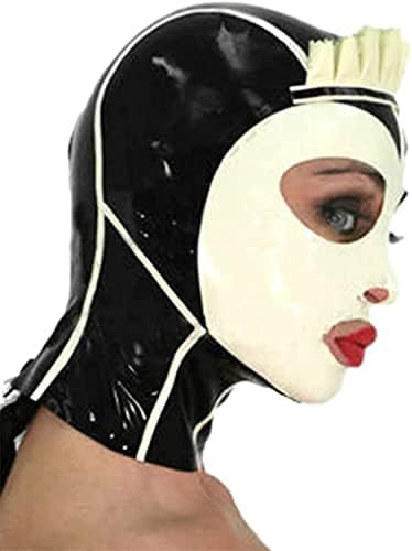 Latex Hood with Lace Forehead Maid Uniform Rubber Mask Back Zipper Cosplay Party Wear (XX-Large)