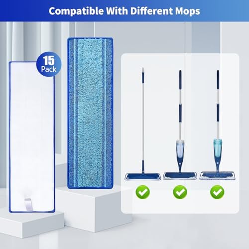 15-Pack Microfiber Mop Pads for Bona Mpo- Washable Reusable Refills for Hardwood, Tile & Multi-Surface Floors | Pet Hair & Stain Remover