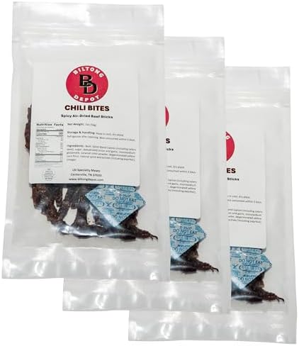 Biltong Depot Chili Bites - 2oz (3 Pack) | Thin Sliced Air-Dried Beef Sticks | Spicy Beef Jerky Snack | High Protein | Keto & Paleo Friendly | Zero Sugar | Gluten Free