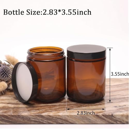 8oz 2pack Thick Glass Jars with black Lids,250g Amber Wide Mouth Empty Travel Toiletries Cosmetic Containers for Sample, Cream, Lotion,Candle,Storage,and Home Organization