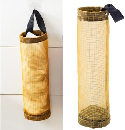 Tyenaza Plastic Bag Holder, Grocery Bag Organizer Dispenser Wall Mounted Space Saving Reusable Plastic Bag Holder Dispenser Organizer Trash Bags for Home Kitchen (Yellow)