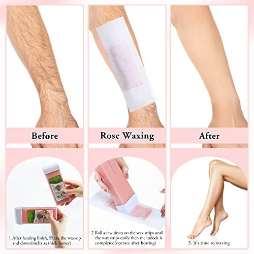 Rose Roll on Hair Removal Wax Refill Cartridges for Sensitive Skin, Rolling Waxing Kit for Women's Body, Legs, Arms at Home - 4 Pack (14.1 OZ)