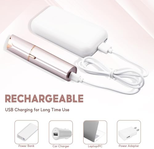 innobeaut Facial Hair Removal for Women, Electric Painless Facial Hair Remover for Face, Lip, Chin with USB Rechargeable and 2 Replacement Heads,Rose Gold