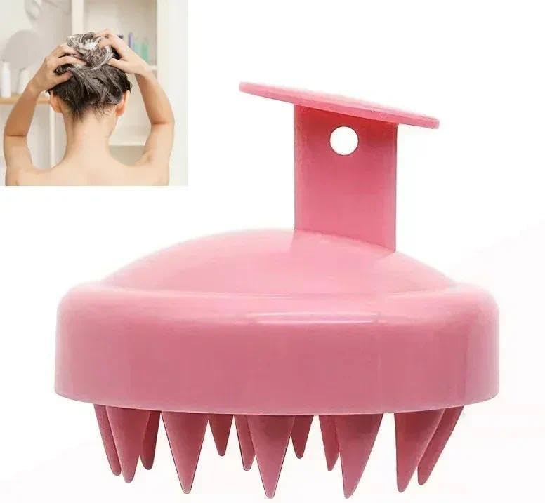 Silicone Massage Brush Shampoo Head Scalp Massager Washing Comb Hair Body Shower Massage Brush Bath Spa Bathroom Accessories (Pink)