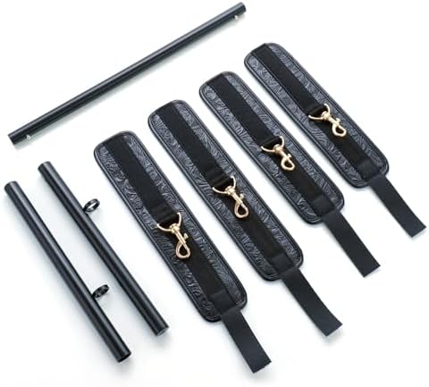 Heavy Duty Stainless Steel Expandable Spreader Bar with 4pcs PU Black--Pink Skull Pattern Detachable Adjustable Straps,Workout Bar for Home Indoor Gym Training Kit