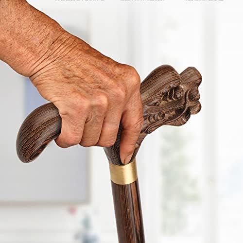 Wooden Walking Stick with 4 Feet Base Walking Cane for Elderly and Adults Lightweight Balancing Mobility Aid (Color : Brown, Size : 90cm)