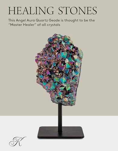KALIFANO Large Angel Aura Quartz Geode on Stand - Titanium Bonded High Energy Crystal Amethyst - Natural Reiki Rainbow Cuarzo Rock with Healing and Calming Effects (Family Owned and Operated)