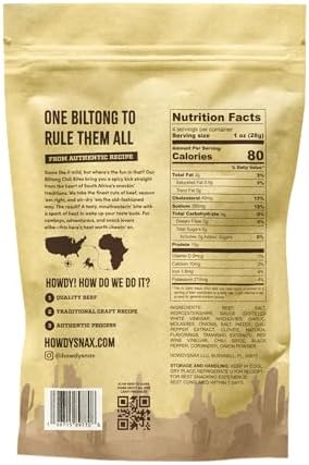 HowdySnax Biltong Chili Bites – 2 Pack (8 oz Total) – Air‑Dried Spicy Beef Snack • High‑Protein • Keto & Paleo Friendly • No Preservatives • Made in USA