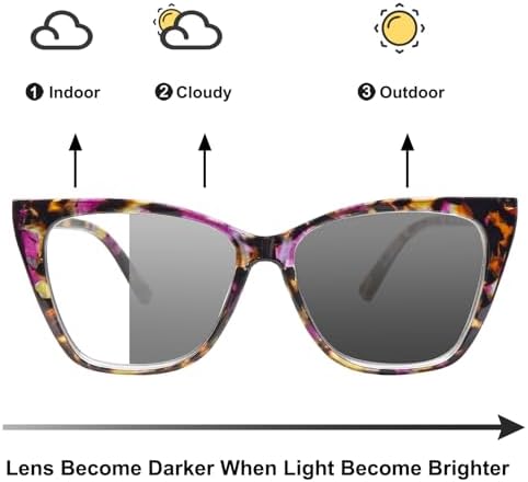 Photochromic progressive Multifocus Reading Glasses for Women Anti Blue Light Computer Readers UV400 Sunglasses