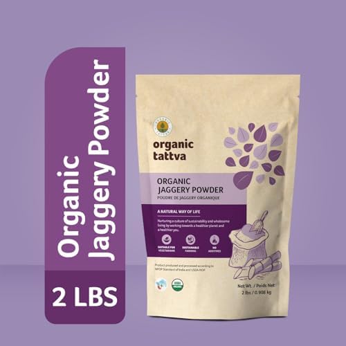 Organic Tattva Jaggery Powder (2 lbs) - Unique Powdered Sugar Substitute - Traditional Indian Gur Powder - Indian Sweetener with Zero Additives - USDA Certified Organic Sugar Substitute