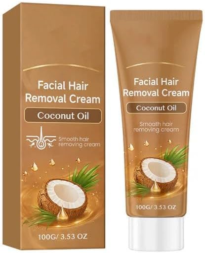 Gentle Coconut Oil Formula Hair Removal Cream, Painless Moisturizing Depilatory Cream, Fast-Acting Peach Fuzz Remover for Face, Upper Lip and Chin for All Skin Types Women & Men (100g (3.53 oz))