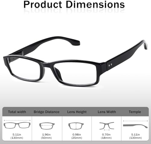 3 Pack Reading Glasses Traditional Rectangular Frames for Men/Women with Comfort Spring Loaded Hinges,Readers