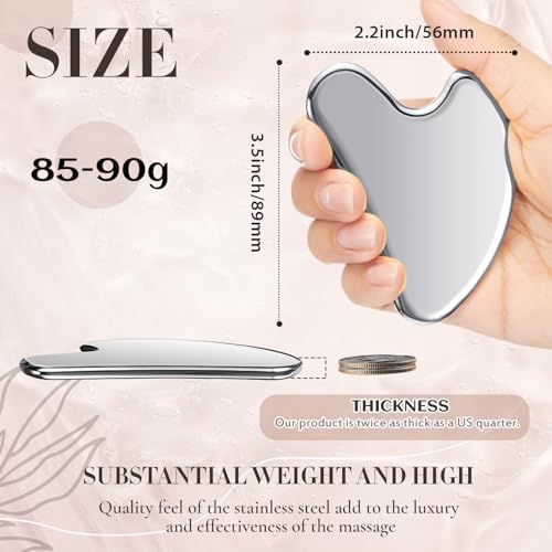 Nuanchu Stainless Steel Gua Sha Facial Tool, Metal Gua Sha for Lymphatic Drainage, Guasha Face Sculpting Double Chin Reduce with Pouch Mother Day Self Care Gift(Silver)