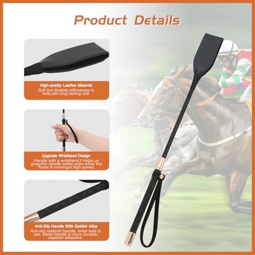 Horse Whip, Black Riding Crop, 18 Inches Long, PU Leather Equestrian Teaching Whip