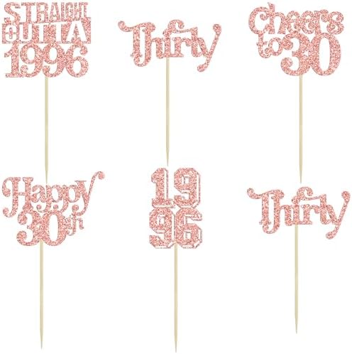 Gyufise 30Pcs Happy 30th Birthday Cupcake Toppers Glitter Thirty Straight Outta 1996 Cupcake Picks Cheers to 30 Fabulous Cake Decorations for Happy 30th Birthday Anniversary Party Supplies Rose Gold