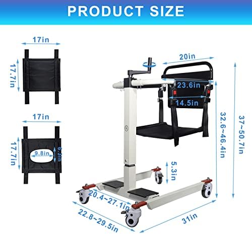 Patient Lift Transfer Chair Lift for Home Wheelchair,Portable Car Lift Bedside Commode Chair Steel Lift Aid, Adjustable Height Bathroom Wheelchair for Caregivers Elderly Living (Upgraded Style)