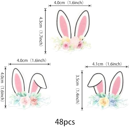 48 PCS Edible Bunny Ears Cupcake Toppers Rabbit Ears Bunny Party Cake Decorations Happy Easter Cupcake Picks for Easter Theme Baby Shower Birthday Party Food Decorations Supplies
