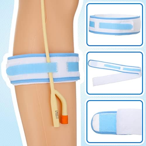 Tondiamo 4 Pcs Catheter Holder Urine Drainage Bag Leg Band Band Straps Anti Slip Urinary Catheter Bag Leg Holder Elastic Foley Stabilization Device for Men Women, 2 x 23.6 Inch(Blue)