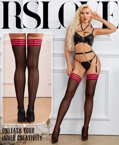 RSLOVE Women's Thigh High Stockings - 40D Antiskid Silicone Backseam Stockings Perfect for Daily & Party