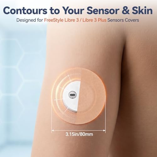 Freestyle Libre 3/Libre 3 Plus Sensor Covers, Non-Adhesive Center, Acrylic Pressure-Sensitive Adhesive, Breathable Waterproof Latex-Free, 24-Pack CGM Adhesive Patches, Low-Profile Fit (Nude)