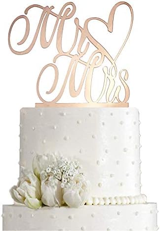 Mr and Mrs Cake Topper - Bride And Groom Sign Wedding Engagement Cake Toppers Decorations (Mirror Rose Gold Acrylic)