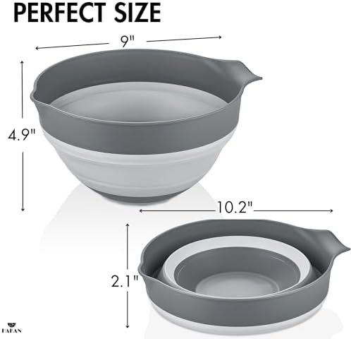 Hakan Collapsible Mixing Bowl 3.4 QT | Foldable Dish Tub, BPA Free Plastic | Multipurpose Kitchen, Camping and RV Essentials | Round Lightweight Wash Basin | Salad Bowl, 3.25 L (Gray)