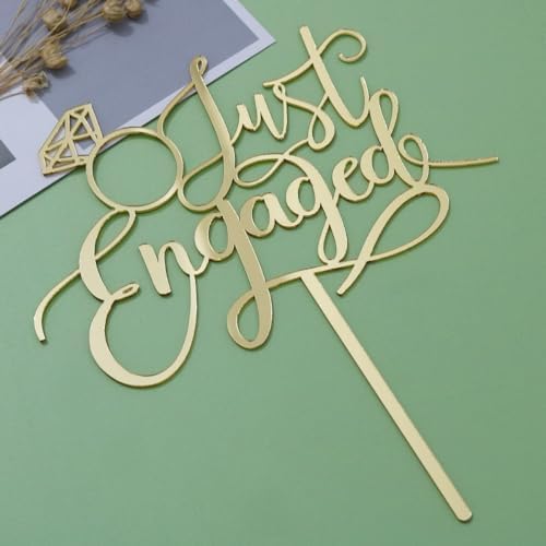 Acrylic Double Sided Gold Just Engaged Cake Topper for Engagement Party Decorations, Engaged Ring Sign,We're Engaged Cake Toppers (double-sided gold acrylic)
