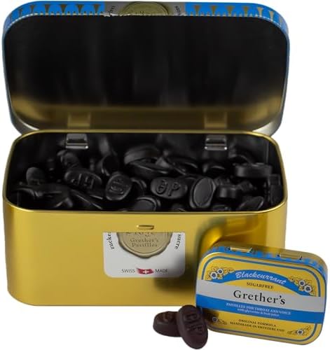 GRETHER'S Sugarfree Blackcurrant Pastilles – Premium Swiss Throat Lozenges for Dry Mouth & Sore Throat Comfort – Gift for Singers, Intense Fruit Flavor, Gluten & Lactose Free – 15 oz