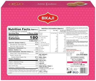 Bikaji Atta Ladoo 14.11 oz (400g), Premium Whole Wheat Snacks, Traditional Indian Sweets, Authentic Homemade Style Mithai, Ready to Eat Festive Dessert, Gifting Sweet, Premium Sweet Box