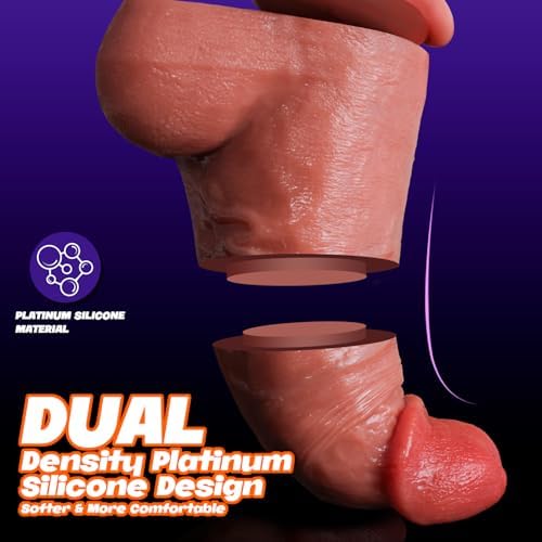 3.15'' Diameter Realistic Huge Thick Dildo Sex Toys, Skin-Like Giant Big Dual Density Platinum Silicone Dildos with Strong Suction Cup for Hands-Free, G-spot Anal & Vagina Stimulation for Women Men