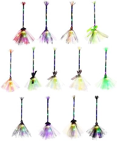 Lighted Witch Broom with LED Lights - Halloween Witch Broomstick Prop for Costume Party & Decoration