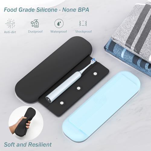 Silicone Toothbrush Travel Case, Electric & Manual Toothbrush Travel Cover for Men and Women, Portable Toothbrush and Toothpaste Holders for Traveling, Camping, Business Trip, School - Black