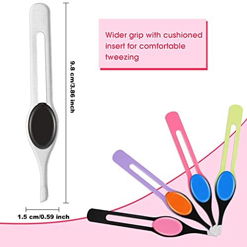 Chumia 5 Pieces Non-Slip Grip Tweezers Slanted Tip Stainless Steel Tweezer Wide Precision Tip Clip Tweezer for Ingrown Hair Eyebrow Shaping Splinter Blackhead Remover (Colorful Rubber Grip)