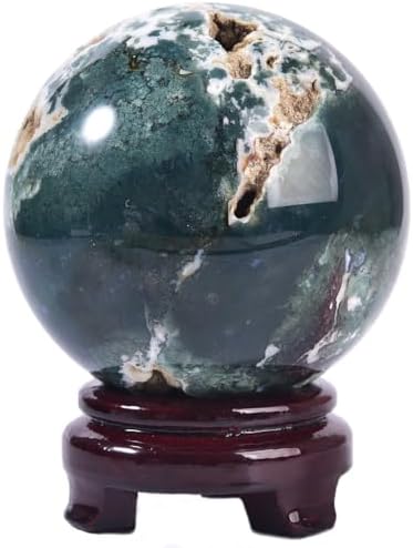 Large Moss Agate Crystal Sphere Natural Healing Crystal Ball with Stand Meditation Decorative Balls Home Decor 100-110mm/3.9-4.3"