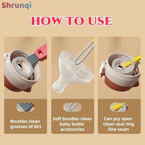 3 in 1 Cup Lid Cleaning Brush, 3 in 1 Multifunctional Cleaning Brush Portable Cup Lid Cleaner for Bottle Gap Tight Spaces Cup, Portable Cup Lid Cleaner with Brush, 3 Pcs