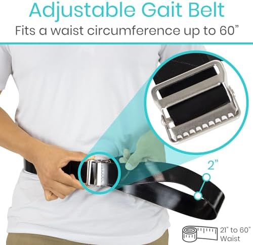Vive Waterproof Gait Belt (60 Inch) - Easy-to-Clean, Wipeable Transfer Belt - Physical Therapy Belt with Quick Release Metal Buckle - Lift & Walking Assist Device for Seniors, Elderly and Bariatric