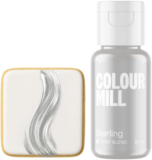 Colour Mill Edible Food Paint – Vibrant Cake & Fondant Decorating Colors for Cookies, Chocolate, Royal Icing & Desserts 20 Milliliters - Metallic Sterling