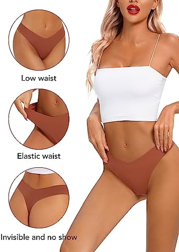 tichers Seamless Thongs for Women No Show Thong V-waisted Stretch Breathable Sexy Panties Underwear 6 Pack