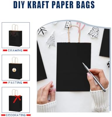 Bakepacker 100-Pack Large Size Gift Paper Bags with Handles Bulk 13"x10.3"x4.6" Black Party Kraft Shopping Bags