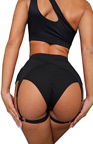 BZB Women's Booty Shorts with Garters High Waisted Biker Hot Pants Gym Cheeky Garter Running Shorts