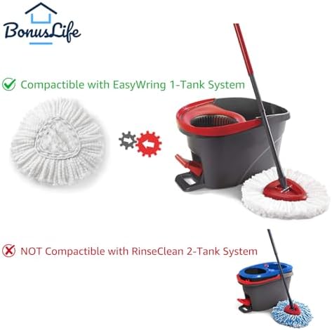BonusLife 2-Pack Mop Head for O-Ceda EasyWrin Spin Mop Refill 1-Tank System Only Easy Cleaning Microfiber Replacement