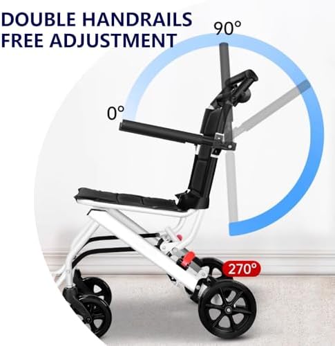 Ultra-Lightweight Foldable Transport Wheelchair for Adults & Seniors 13.66lbs Aluminum Frame Portable Travel Chair with Handbrake, 16" Seat & PU Wheels, Supports 200lbs (B)