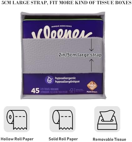 Tissue Box Cover Holder Square Tissue Cube Cover PU Leather Tissue Organizer with Bottom Belt for Bathroom, Tabletop, Car, Night Stands, Office, Home, Kitchen (1, Violet)